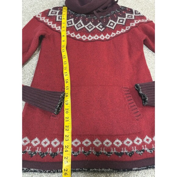 Eddie Bauer XS Red Fair Isle Cowl Neck Sweater Pocket Mohair Wool Blend - Picture 7 of 8
